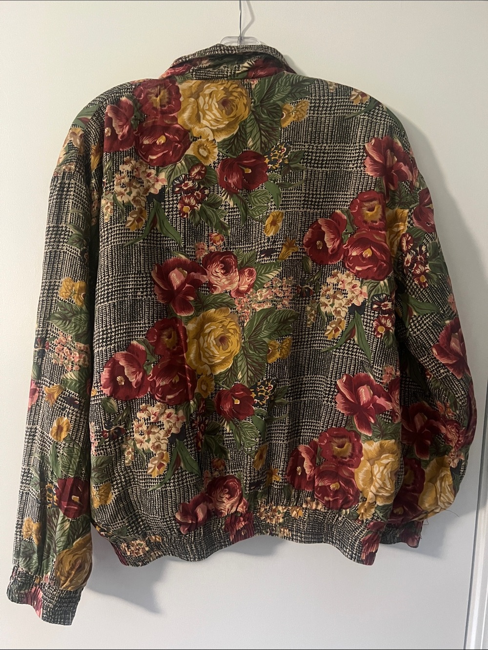 Vintage 90s Bogari Floral 100% Silk Zip Up Bomber Jacket Size Medium - Picture 7 of 8